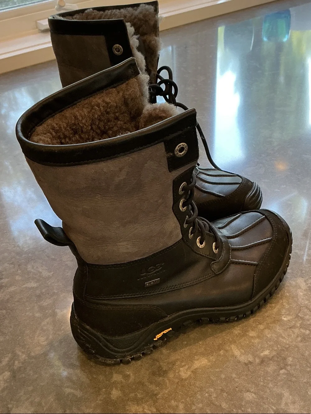 UGG Black and Gray Lace-Up Waterproof Adirondack Winter Boots w/ Shearling trim